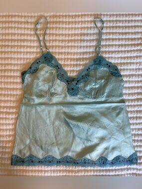 Vintage Gold Hawk 100% Silk Beaded Lace Camisole Dream Blue Medium NWT